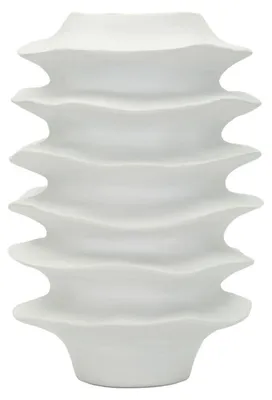 Image de Vase en résine polyéthylène, motif "Wellenband", dimensions 25,5 x 37 cm, couleur blanche, marque Mauro Ferretti