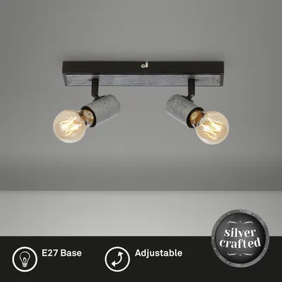 Zdjęcie produktu dla Lampa sufitowa reflektor obrotowy 2xE27 60W IP20 metal antyczny srebrny Briloner