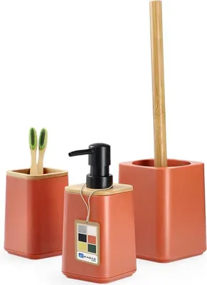 Produktbild von Famanu Badkamerset modernes Badezimmeraccessoire mit natürlichem Bambus - Rosa