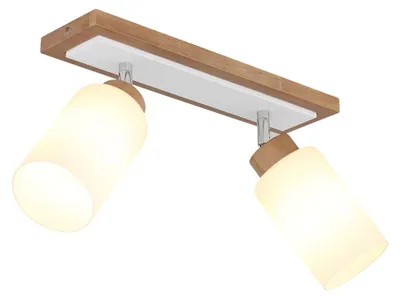 Image de Plafonnier, bois brun, métal blanc, orientable, L 60 cm
