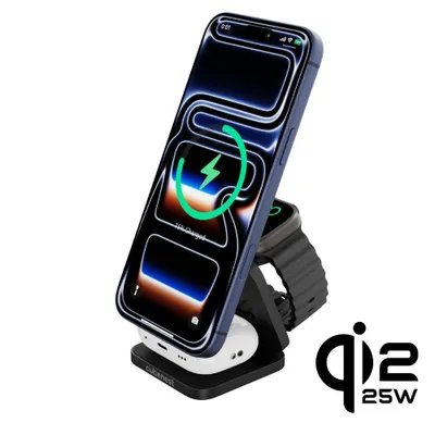 Obrázok produktu pre Cubenest Qi 2.2 3 v 1 skladateľná magnetická bezdrôtová nabíjačka SQ312 Ultra čierna