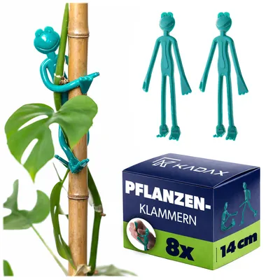 Zdjęcie produktu dla KADAX Klipsy do roślin „Żabka” 6 x 14 cm, 8 sztuk, ozdobne uchwyty do roślin z tworzywa sztucznego, elastyczne zaciski do roślin doniczkowych, podpórki do roślin