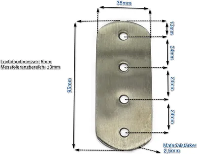 Produktbild von Edelstahl I-Verbinder 95x38mm (VE 1Stk) 1x einsetzbar als Lochwinkel, Metallwinkel, Balkenwinkel, Verbinder, Winkelverbinder