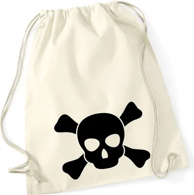 Produktbild von Huuraa Turnbeutel Pirat Totenschädel 12 Liter Natural Baumwolle Rucksack Geschenkidee