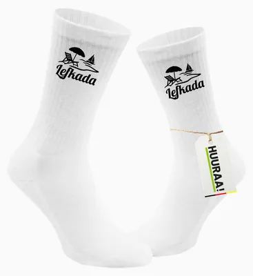 Produktbild von Huuraa Uni Socken Lefkada Griechenland 42/46 White Baumwolle Tennissocken Geschenkidee