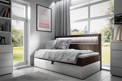 Produktbild von Boxspringbett Gästebett Kinderbett FABIAN Nr.2 80x200cm Weiss-Braun