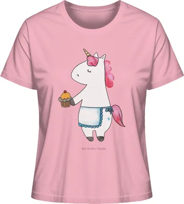Produktbild von Mr. & Mrs. Panda Kurzarmshirt Damen Einhorn Muffin Größe S - Baumwolle Pink - Geschenk, Sommershirt, Unicorn, Grüße, Shirt, Geburtstagsgrüße, Oberteil, Geburtstag