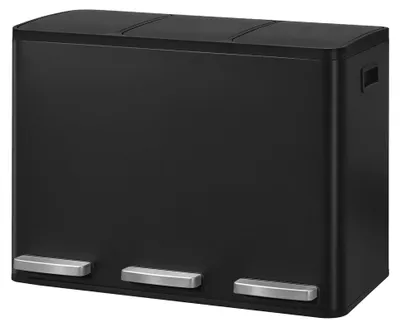Obrázok produktu pre Kôš na odpad s 3 priehradkami, objem 3 x 15 litrov, s tichým zatváraním, čierna farba, rozmer 35,3 x 62 x 45,5 cm