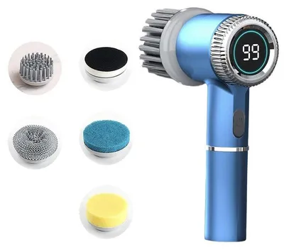 Produktbild von Elektrische Reinigungsbürste mit LCD-Display – 3 Geschwindigkeitsstufen, 5 austauschbare Bürstenköpfe, Wasserdicht, für Bad, Küche und Fliesen
