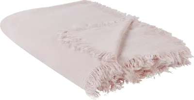 Produktbild von BELIANI Tagesdecke Pastellrosa aus Baumwolle 200 x 220 cm mit Fransen für Bett Sofa Couch Wohnzimmer Schlafzimmer