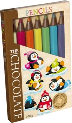Zdjęcie produktu dla THE CHOCOLATE Belgijska Czekolada w Kształcie Kredek Pingwiny 100g