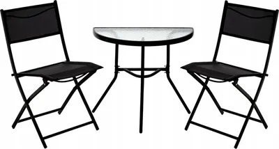 Obrázek produktu pro VBChome Balkonový set 3 kusy Černý skládací stůl s půlkulatým stolem Balkonový nábytek z tvrzeného skla Zahradní nábytek 2 osoby Bistro set Konferenční stolek