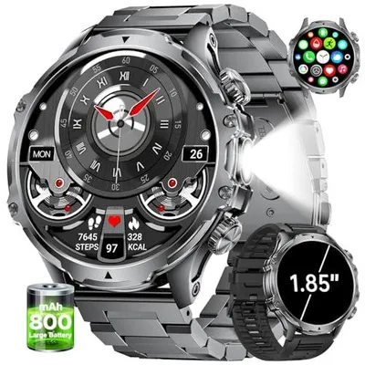 Produktbild von LIGE Smartwatch Herren 800 mAh Akku,1.85'' Großes Display/LED Taschenlampe mit Telefonfunktion,IP68 Fitnessuhr mit 110+ Sportmodi Herz-/Schlaftracking für Android iOS