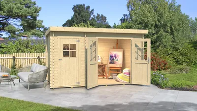 Produktbild von Gartenhaus Vaduz 254, 28 mm Wandstärke, 2-Raum Haus - B x T x H - 394.00 x 246.00 x 222.00 - Naturbelassen