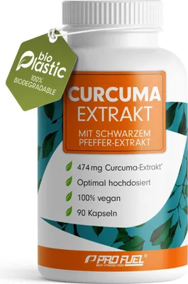 Produktbild von ProFuel Curcuma Extrakt | 90 Kapseln | 100% natürliches Curcuma-Extrakt | mit schwarzem Pfefferextrakt | vegan
