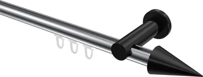 Produktbild von Interdeco Innenlaufstange / Gardinenstange mit Innenlauf Chrom / Schwarz, Typ Platon Savio (Kegel), 20 mm Ø 1-läufig, 320 cm