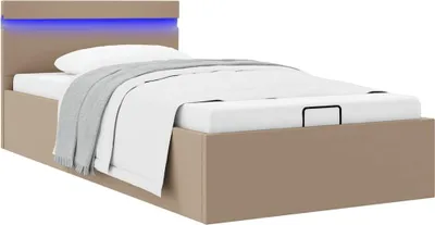 Image de Maison Exclusive - Lit avec rangement et éclairage LED, simili cuir marron cappuccino, 90 × 200 cm
