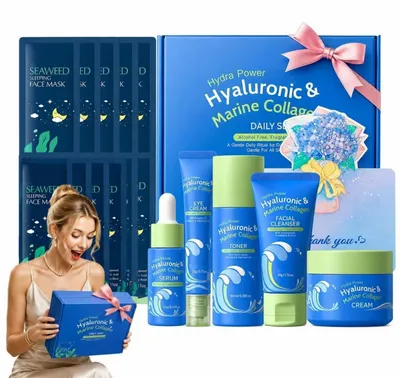 Produktbild von Gesichtspflege Set Damen 16-teilig mit Kollagen & Hyaluronsäure, 10 Schlafmasken, Reiseset
