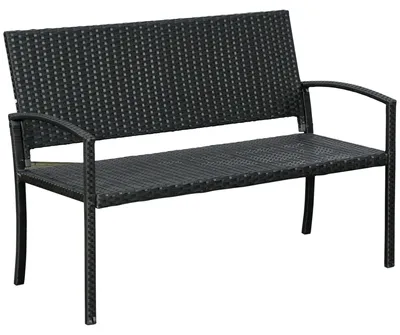 Productafbeelding van Tuinbank, rotanlook, met stalen frame, voor 2 personen, zwart, 122 x 60 x 85 cm