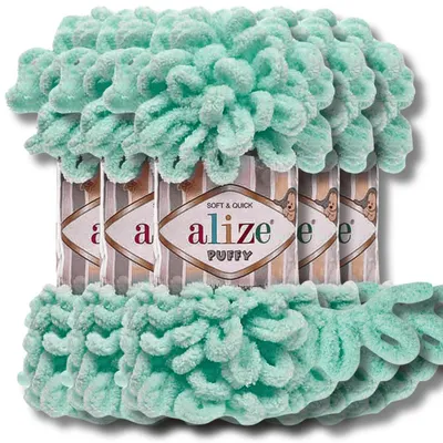 Produktbild von Alize 5x 100g Puffy Wolle, Uni, Häkeln, Stricken (Light Mint - 19)