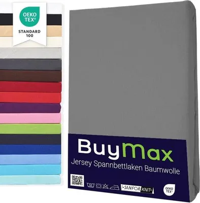 Produktbild von Famanu Spannbettlaken 140 x 200 cm - 100% Baumwolle Jersey - Anthrazit