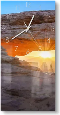 Produktbild von DEQORI Glasuhr 30x60 cm Zahlen 'Felsbogen im Morgenlicht' Wanduhr Glas Uhr Design leise