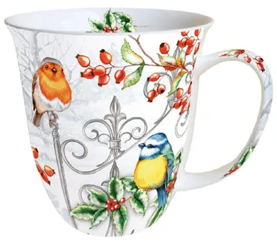 Weihnachtstasse Vögel & Stechpalme, 0,4L, Knochenporzellan