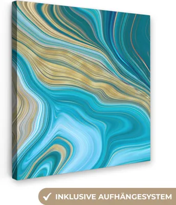 Produktbild von MuchoWow® - Leinwandbilder - Marmor - Wellen - Gold - Muster, Wandbild, Wanddeko Bilder Wohnzimmer, 90x90 cm