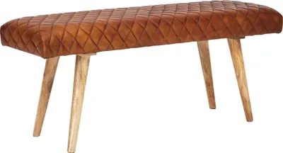 Produktbild von WOHNLING Sitzbank Echtleder / Massivholz Bank 115x53x38 cm 2er Polsterbank Flur Esszimmer Braun Kleine Bettbank Leder Dielenmöbel Flurbank