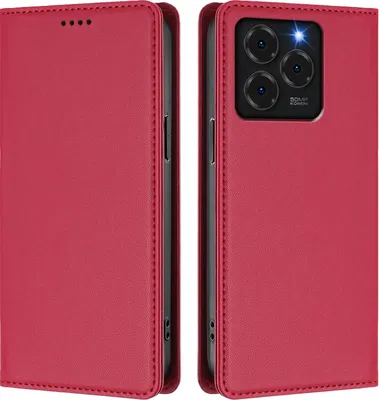 Produktbild von Handyhülle für Ulefone Note 20 Pro, Kunstleder Klapphülle Stoßfeste Magnetische Hülle mit Ständer Rot
