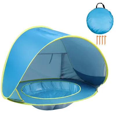 Produktbild von Baby Strandzelt Kinder Sonnenschutz Zelt Faltbar Pop-Up Babyzelt UV-Schutz für Strand, Garten und Outdoor 120×80×70cm