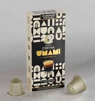 Produktbild von Umami Coffee - Lungo Crema Espresso – Kärftiger Lungo mit einer cremigen Textur – 100% Kompatibel mit Nespresso® Original Maschinen - 1x 10 Kapseln