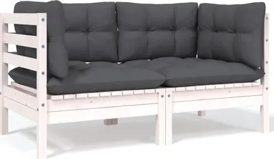 Produktbild von Gartensofa 2-Sitzer mit Kissen in Weiß Massivholz Kiefer
