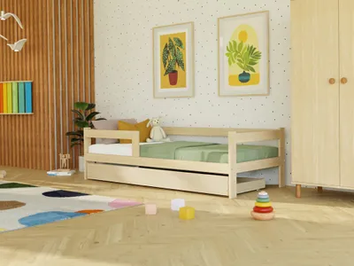 Produktbild von Einzelbett aus Holz SAFE 5-in-1 mit Barriere und Aufbewahrungsschublade 135x190 cm Himmelblau, Mit offenem Eingang