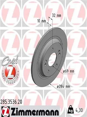 Produktbild von 2x ZIMMERMANN Bremsscheibe 285.3536.20 für HYUNDAI Kona (OS) 32mm 4 3kg 284mm