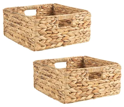 Produktbild von Aufbewahrungskorb LANZI 2er Set natur - geflochten aus Wasserhyazinthe, Aufbewahrungsbox, Organizer, faltbar mit Griffen, Regalkorb 32 x 15 x 32 cm