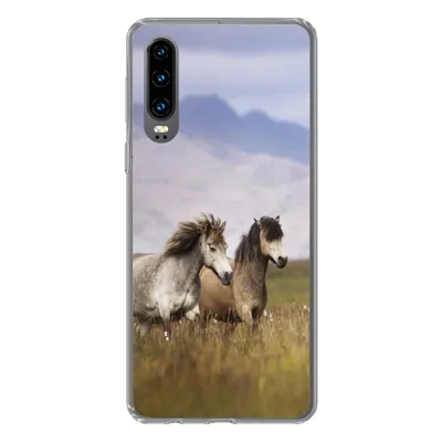 Produktbild von MuchoWow® Handyhülle Schutzhülle Hülle für Huawei P30 Pferde - Gras - Berge Silikon Softcase Handy Hülle - Kartenbesitzer