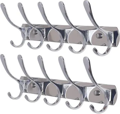 Produktbild von Moderne Metallwandhaken 5 Haken silber 2er Pack