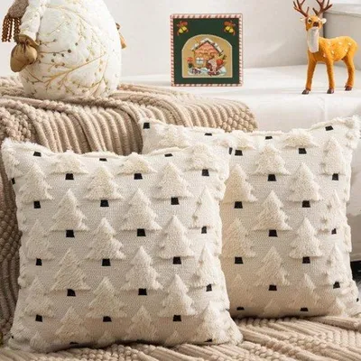 Obrázek produktu pro Sada dvou povlaků na polštáře, 40 x 40 cm, samet, motiv vánočního stromku – dekorativní vánoční doplněk