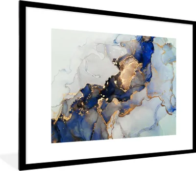 Produktbild von MuchoWow® Gerahmtes Poster Marmor - Blau - Gold 80x60 cm - Poster mit Schwarzem Bilderrahmen Wandposter Rahmen Foto Bilder - Schlafzimmer-Dekorationen - Fotoposter
