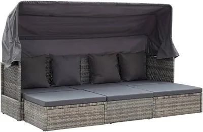 Produktbild von Garten Multifunktions Sofa Poly Rattan Wetterfest Sonnenliege mit Dach, Gartenliege Gartenlounge Daybed Verstellbar Liegestuhl Garten Relaxliege, Grautöne