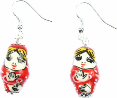 Produktbild von Matroschka Ohrringe Miniblings Hänger Babuschka russische Puppe Porzellan rot