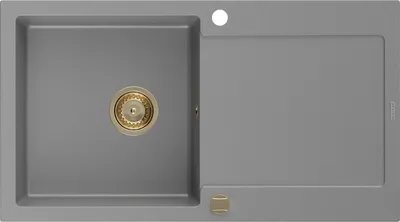 Immagine prodotto di Mexen Leo lavello da cucina in granito 1-vasca con sgocciolatoio 900 x 500 mm, grigio, sifone dorato - 6501901010-71-G