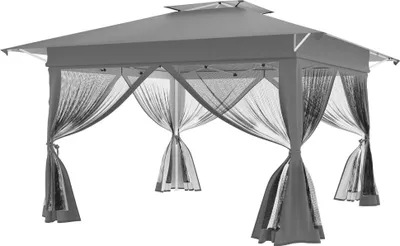 Obrázek produktu pro YRHome 4x4 m skládací stan, rychlé sestavení jedním tlačítkem, dvojitá střecha a odvětrávání, síť proti hmyzu, voděodolný a s UV ochranou, s bočními stěnami, včetně přepravní tašky – stříbrný