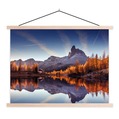 Produktbild von MuchoWow® Textilposter Berge - Bäume - Herbst - See - Natur 60x45 cm mit holzfarbenen Rahmen - Bild