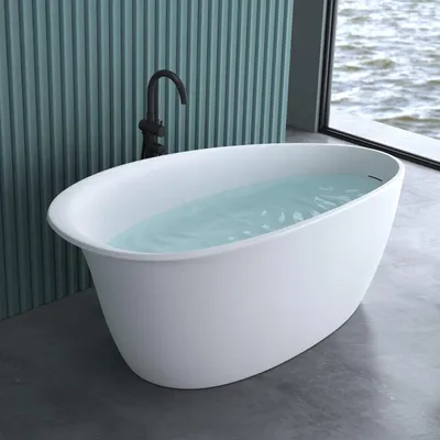Image de doporro Baignoire Îlot Ovale 175cm Blanc Vicenza906 en Résine avec Bonde 175x81x73cm