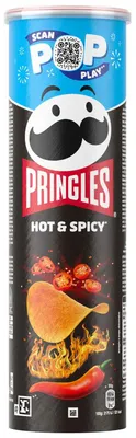 Produktbild von Pringles Hot & Spicy, Kartoffelchips, 185 g, Paprika, Spicy, Kartoffelpüreepulver, pflanzliche Öle (Sonnenblume, Palm, Mais) in veränderlichen..., Dose, KI-generiertes Bild