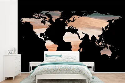 Produktbild von MuchoWow® Fototapete für Wohnzimmer oder Schlafzimmer Wandtapete Vinyl Motivtapete Weltkarte - Farbe - Kupfer - 330x220 cm - Fototapeten