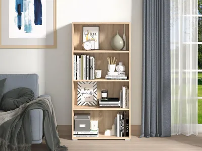 Immagine prodotto di Dmora Libreria Prisco 70x25x142h cm Marrone Rovere, 3 Ripiani Installazione a Terra