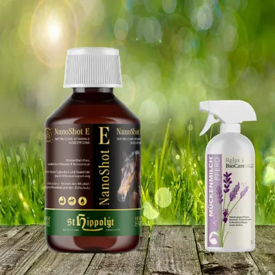 Produktbild von St. Hippolyt WES for Horses - NanoShot E 300 ml + Relax Biocare Mückenmilch 500 ml